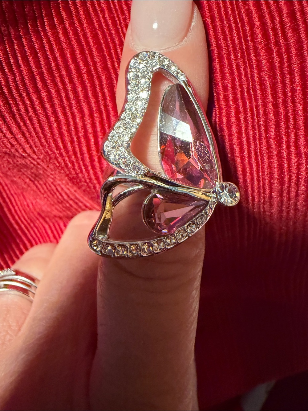 Park Lane Pink Crystal Butterfly Statement Ring Size 8